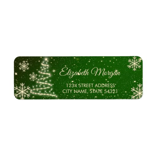 Elegante gouden sneeuwvlokken, kerstboomlabel etiket (Voorkant)