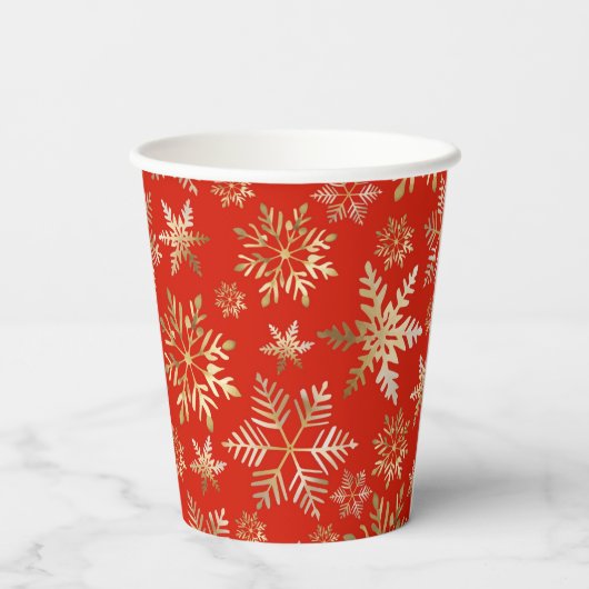Elegante gouden sneeuwvlokken Lava rode kerst Papieren Bekers (Achterkant)