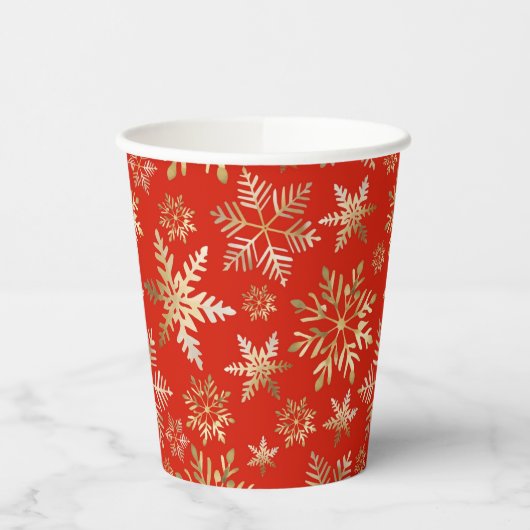 Elegante gouden sneeuwvlokken Lava rode kerst Papieren Bekers (Links)