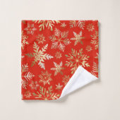 Elegante Gouden Sneeuwvlokken Lava Rood Kerstmis Bad Handdoek (Wasdoekje)