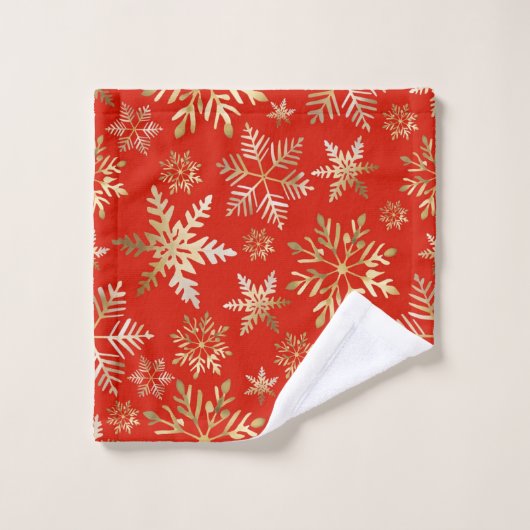 Elegante Gouden Sneeuwvlokken Lava Rood Kerstmis Bad Handdoek (Wasdoekje)