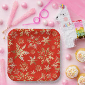 Elegante gouden sneeuwvlokken Lava rood Kerstmis Papieren Bordje (Feest)