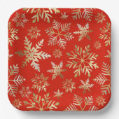 Elegante gouden sneeuwvlokken Lava rood Kerstmis Papieren Bordje (Voorkant)