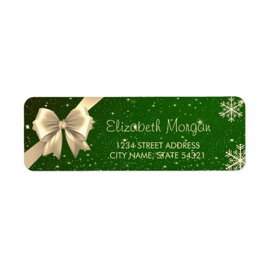 Elegante Gouden Sneeuwvlokken,Lint Groen Kerst Lab Etiket (Voorkant)