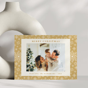Elegante Gouden Sneeuwvlokken Moderne Foto Kerstmi Feestdagenkaart