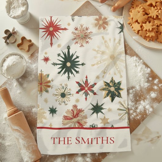 Elegante  Gouden Sneeuwvlokken Patroon Kerst Theedoek