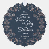 Elegante gouden sneeuwvlokken Peace Joy Blue Ornament Kaart (Achterkant)