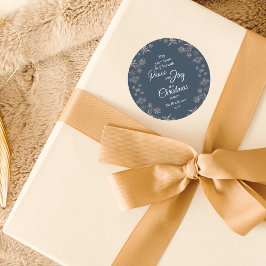 Elegante gouden sneeuwvlokken Peace Joy Blue Ronde Sticker