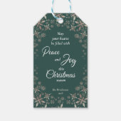 Elegante gouden sneeuwvlokken Peace Joy Green Cadeaulabel (Voorkant)