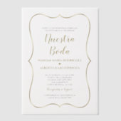 Elegante gouden Spaanse Nuestra Boda bruiloft Vellum Uitnodigingen (Voorkant)