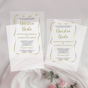 Elegante Gouden Spaanse Nuestra Boda Calligrafie Acryl Uitnodigingen