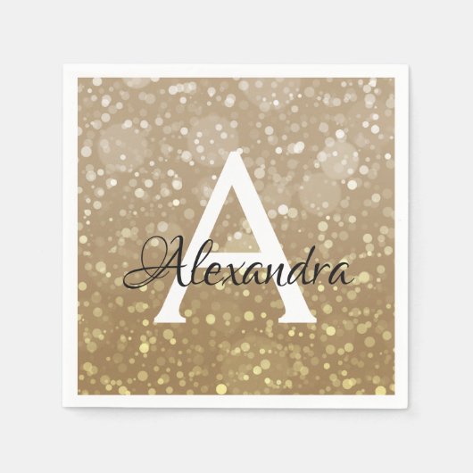 Elegante gouden Sparkle Confetti Monogram Verjaard Servet (Voorkant)