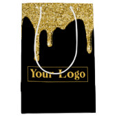 Elegante Gouden Sparkle Glitter Drips Business Log Medium Cadeauzakje (Voorkant)