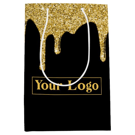 Elegante Gouden Sparkle Glitter Drips Business Log Medium Cadeauzakje (Voorkant)