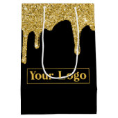 Elegante Gouden Sparkle Glitter Drips Business Log Medium Cadeauzakje (Achterkant)