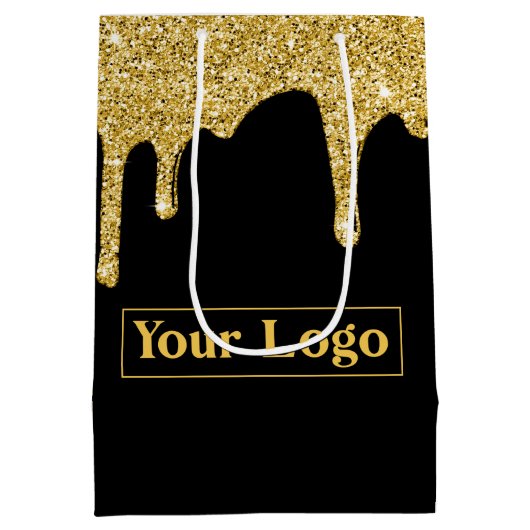 Elegante Gouden Sparkle Glitter Drips Business Log Medium Cadeauzakje (Achterkant)