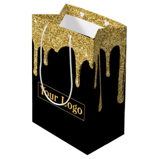 Elegante Gouden Sparkle Glitter Drips Business Log Medium Cadeauzakje (Achterkant Gekanteld)