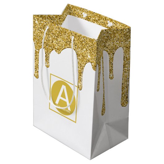 Elegante Gouden Sparkle Glitter Drips Corporate Lo Medium Cadeauzakje (Achterkant Gekanteld)