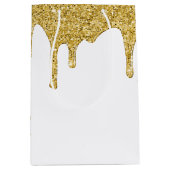 Elegante Gouden Sparkle Glitter Drips Medium Cadeauzakje (Voorkant)