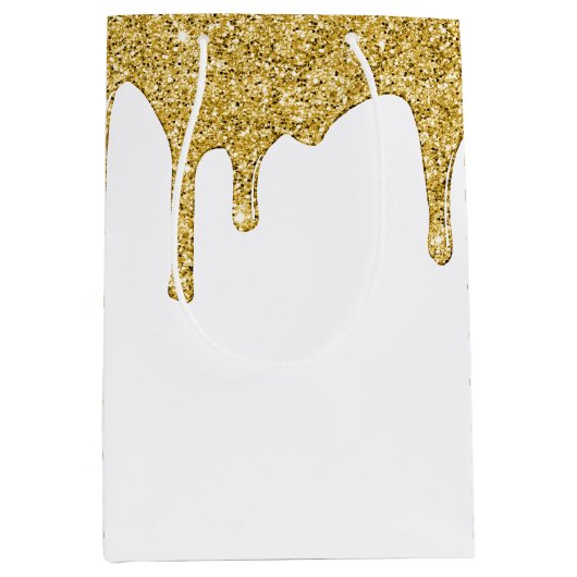 Elegante Gouden Sparkle Glitter Drips Medium Cadeauzakje (Voorkant)