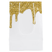 Elegante Gouden Sparkle Glitter Drips Medium Cadeauzakje (Achterkant)