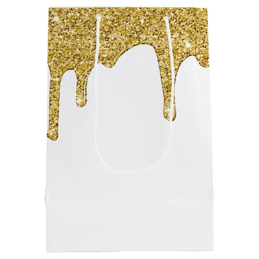 Elegante Gouden Sparkle Glitter Drips Medium Cadeauzakje (Achterkant)