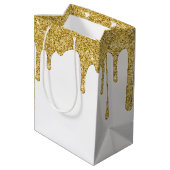 Elegante Gouden Sparkle Glitter Drips Medium Cadeauzakje (Achterkant Gekanteld)