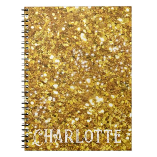 Elegante gouden sprankelingen glitter personaliser notitieboek (Voorkant)