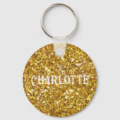 Elegante gouden sprankelingen glitter personaliser sleutelhanger (Voorkant)