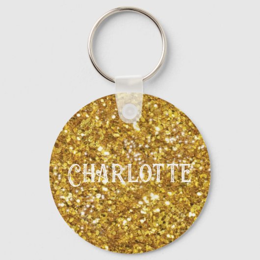 Elegante gouden sprankelingen glitter personaliser sleutelhanger (Voorkant)