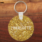 Elegante gouden sprankelingen glitter personaliser sleutelhanger (Voorkant)