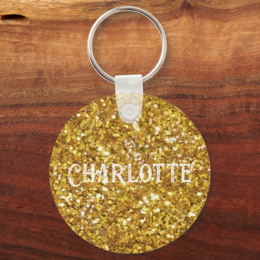 Elegante gouden sprankelingen glitter personaliser sleutelhanger (Voorkant)