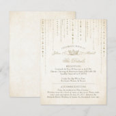 Elegante gouden sprookjeskroon informatiekaartje (Voorkant / Achterkant)