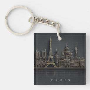 Elegante Gouden Stadssilhouet van Parijs Illustrat Sleutelhanger