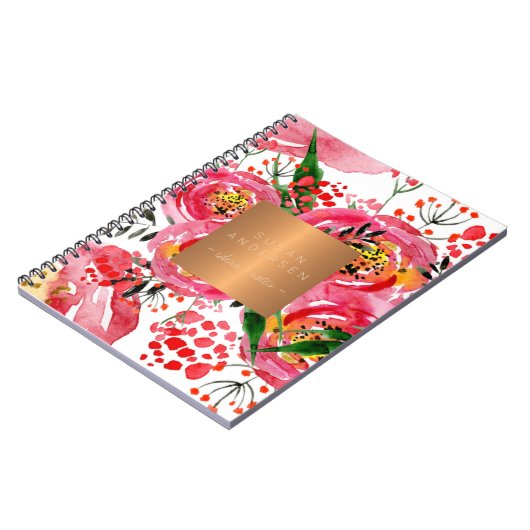 Elegante gouden stalen koper metallic blush floral notitieboek (Linkerzijde)