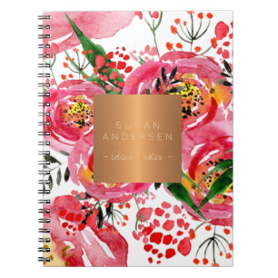 Elegante gouden stalen koper metallic blush floral notitieboek