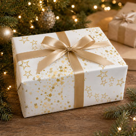 Elegante Gouden Ster Confetti Kerstmis Cadeaupapier