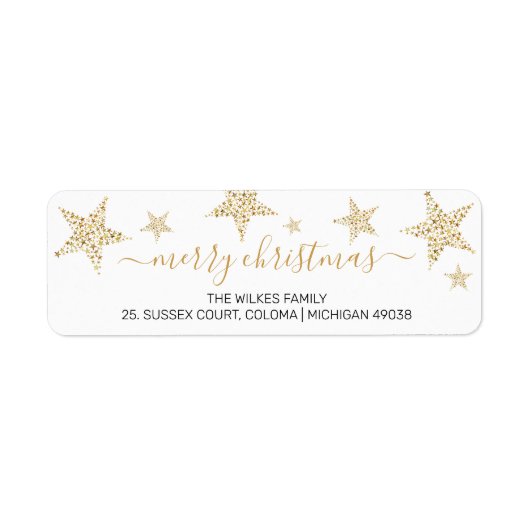 Elegante Gouden Ster Kerst Post Retouradres Etiket (Voorkant)