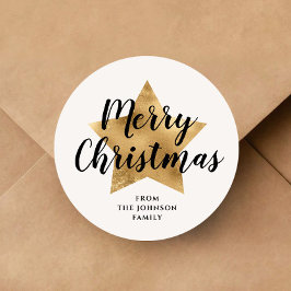 Elegante gouden ster Vrolijk Kerstfeest Ronde Sticker
