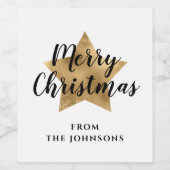 Elegante gouden ster Vrolijk Kerstfeest Wijn Etiket (Enkel label)