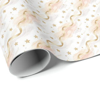 Elegante Gouden Sterren & Blush Waterverf Cadeaupapier