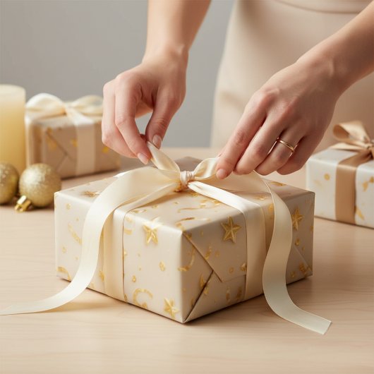 Elegante Gouden Sterren & Confetti Feestje Cadeaupapier