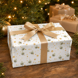 Elegante Gouden Sterren en Kerstversieringen Cadeaupapier