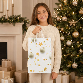 Elegante gouden sterren en kerstversieringen medium cadeauzakje