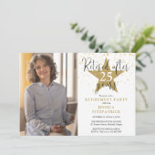 Elegante gouden sterren foto pensioen partij kaart (Staand voorkant)