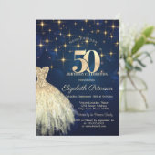 Elegante gouden sterren jurk Navy Blue 50ste verja Kaart (Staand voorkant)