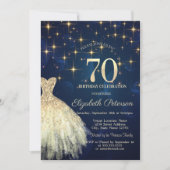 Elegante Gouden Sterren Jurk Navy Blue 70ste Verja Kaart (Voorkant)