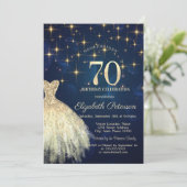 Elegante Gouden Sterren Jurk Navy Blue 70ste Verja Kaart (Staand voorkant)
