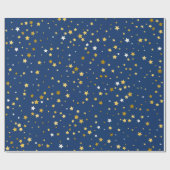 Elegante gouden sterren met blauw patroon cadeaupapier (Vlak)