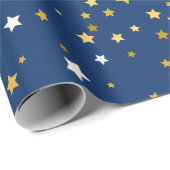 Elegante gouden sterren met blauw patroon cadeaupapier (Rol Hoek)